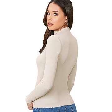 Floerns Women's Mock Neck Long Sleeve Slim Fit Stretch T-Shirts Beige L