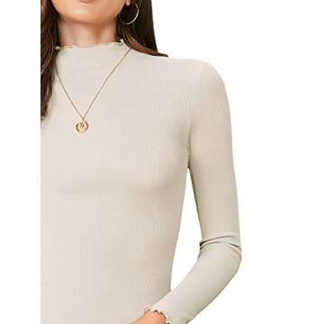 Floerns Women's Mock Neck Long Sleeve Slim Fit Stretch T-Shirts Beige L