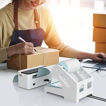 PONNOR Label Holder, Thermal Shipping Label Holder for Rolls and Fan-Fold Labels, Desktop Label Printer Accessory for Office, Home