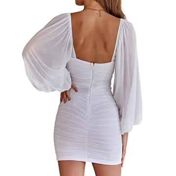 FANTOYE Women's Ruched V Neck Bodycon Dress