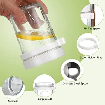 Xigugo Overnight Oats Jars, Overnight Oats Container with Lid and Spoon, 16 oz Cereal, Milk, Vegetable and fruit Salad Storage Container with Measurement Marks (white2)