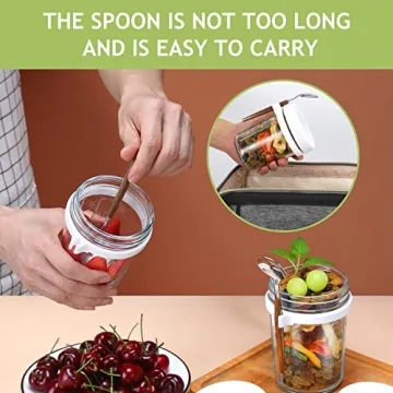 Xigugo Overnight Oats Jars, Overnight Oats Container with Lid and Spoon, 16 oz Cereal, Milk, Vegetable and fruit Salad Storage Container with Measurement Marks (white2)