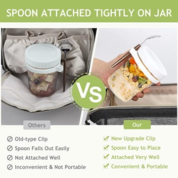 Xigugo Overnight Oats Jars, Overnight Oats Container with Lid and Spoon, 16 oz Cereal, Milk, Vegetable and fruit Salad Storage Container with Measurement Marks (white2)