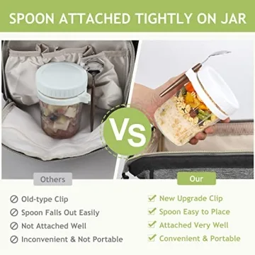 Xigugo Overnight Oats Jars, Overnight Oats Container with Lid and Spoon, 16 oz Cereal, Milk, Vegetable and fruit Salad Storage Container with Measurement Marks (white2)