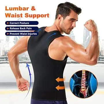 Wonderience Men Waist Trainer Vest Hot Neoprene Sauna Suit Corset Body Shaper Zipper Tank Top Workout Shirt(Black, 3X-Large)