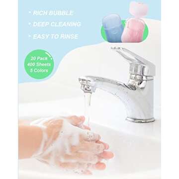 DF DUALFERV Paper Hand Soap Sheets for Traveling, 20 Pack (400 Sheets) Mini Portable Hand Soap Sheet...