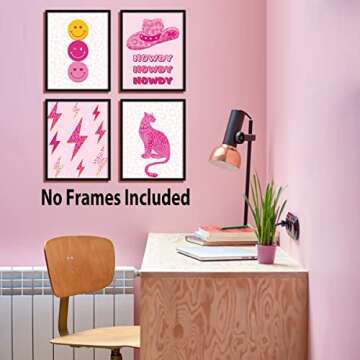 HLNIUC Pink Aesthetic Poster Preppy Room Decor Girls Art Print,Modern Preppy Dorm Room Canvas Wall Art Set of 6(8”X10”, Unframed),Leopard Prints College Girls Cute Posters For Teen Girls Room Decor