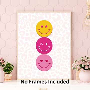 HLNIUC Pink Aesthetic Poster Preppy Room Decor Girls Art Print,Modern Preppy Dorm Room Canvas Wall Art Set of 6(8”X10”, Unframed),Leopard Prints College Girls Cute Posters For Teen Girls Room Decor