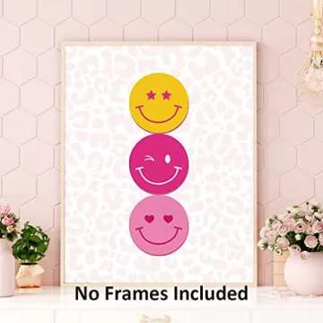 HLNIUC Pink Aesthetic Poster Preppy Room Decor Girls Art Print,Modern Preppy Dorm Room Canvas Wall Art Set of 6(8”X10”, Unframed),Leopard Prints College Girls Cute Posters For Teen Girls Room Decor