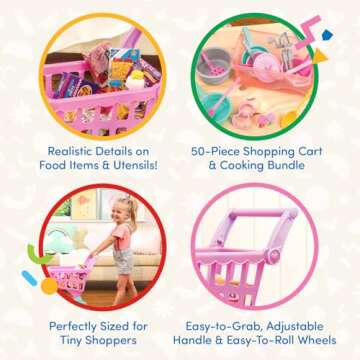 Battat Shopping Cart & Grocery Set - Play Kitchen Fun