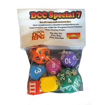 DCC Special 7 - Rainbow - Set of 7 Rare and Unusual RPG Dice Approved for use with Dungeon Crawl Cla...