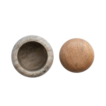 Creative Co-Op Modern Marble Wood Lid, Natural Canister