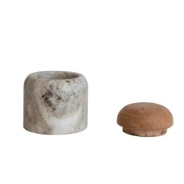 Creative Co-Op Modern Marble Wood Lid, Natural Canister