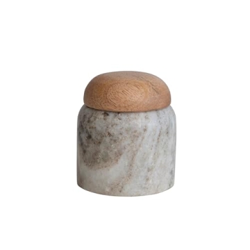 Creative Co-Op Modern Marble Wood Lid, Natural Canister
