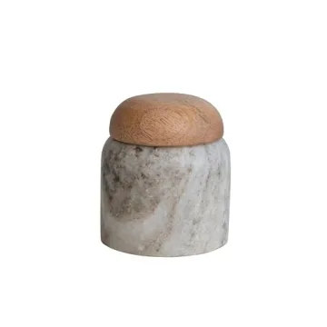 Creative Co-Op Modern Marble Wood Lid, Natural Canister