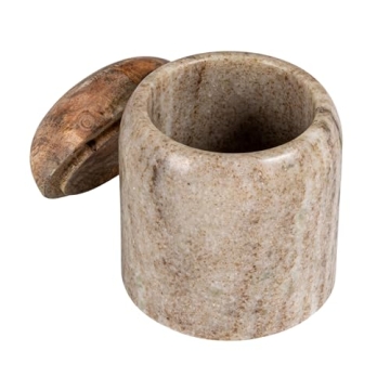 Creative Co-Op Modern Marble Wood Lid, Natural Canister