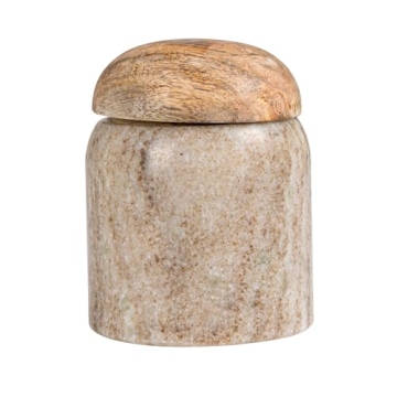 Creative Co-Op Modern Marble Wood Lid, Natural Canister