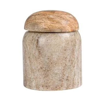 Creative Co-Op Modern Marble Wood Lid, Natural Canister
