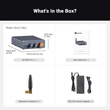 Fosi Bluetooth 5.0 Mini Amplifier, 300W x2