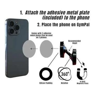 GymPal Magnetic Phone Mount Holder - Dual Magnetic Gym Phone Holder for Working Out Videos - Double Sided Strong Magnet with 360 Degree Rotation - Fits Any Smart Phone