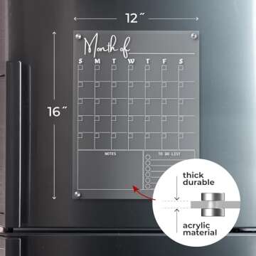 CobyCrylic Magnetic Acrylic Calendar for Fridge - 30.48 x 40.64 cm Durable Clear Fridge Calendar Dry Erase Magnetic, Customizable Fridge Planner with 8 Dry-Erase Markers with Magnets