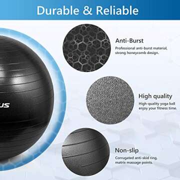 TOPLUS Exercise Ball Supports 2200lbs Includes Quick Pump & Professional Guide, 65 cm, Black