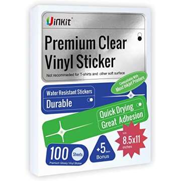 Uinkit Printable Vinyl Sticker Glossy and Tranparent each 105 Sheets For Inkjet Printer Cricut Machine For Handmade Crafts