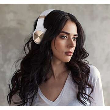 Riwbox Bluetooth Headphones, XBT-80 Folding Stereo Wireless Bluetooth Headphones Over Ear with Microphone and Volume Control, Wireless and Wired Headset for PC/Cell Phones/TV/Gym (White Gold)