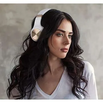 Riwbox Bluetooth Headphones, XBT-80 Folding Stereo Wireless Bluetooth Headphones Over Ear with Microphone and Volume Control, Wireless and Wired Headset for PC/Cell Phones/TV/Gym (White Gold)