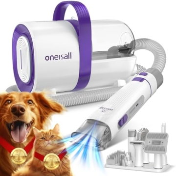 oneisall Dog Hair Vacuum & Dog Grooming Kit, Pet Grooming Vacuum with Pet Clipper Nail Grinder, 1.5L...