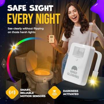 Mind-Glowing Toilet Light with Motion Sensor - Toilet Bowl Night Light with Color Changing LED, Dimm...
