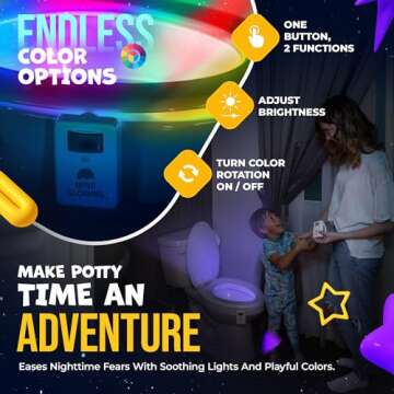 Mind-Glowing Toilet Light with Motion Sensor - Toilet Bowl Night Light with Color Changing LED, Dimmer - Funny Gag Gift for Men, Women, Dad, Mom - Kids Bathroom Accessories for Potty Training