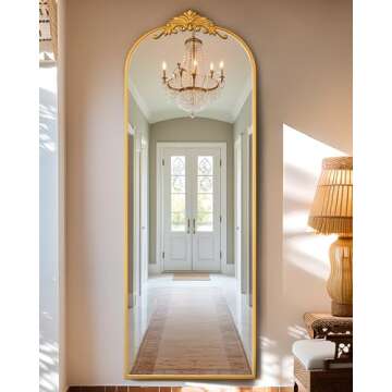 Antok Arched Full Length Mirror, 64"×21" Floor Mirror Freestanding with Carved Metal Frame, Traditional Vintage Ornate Baroque Mirror, Full Body Mirror for HomeDecor, Hanging Mounted Mirror, Gold