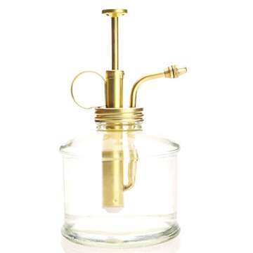Purism Style Plant Mister- Clear Color Glass Bottle & Brass Sprayer (Matt Gold)