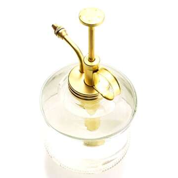 Purism Style Plant Mister- Clear Color Glass Bottle & Brass Sprayer (Matt Gold)