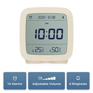 qingping Smart Bluetooth Digital Alarm Clock with Multiple Alarms, Battery Operated Small Alarm Clock with Temperature and Humidity Display for Bedroom, Easy Settings Through app