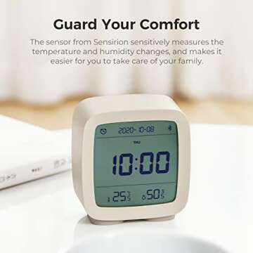qingping Smart Bluetooth Digital Alarm Clock with Multiple Alarms, Battery Operated Small Alarm Clock with Temperature and Humidity Display for Bedroom, Easy Settings Through app