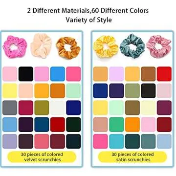 60 Pcs Velvet & Satin Scrunchies Set for Women