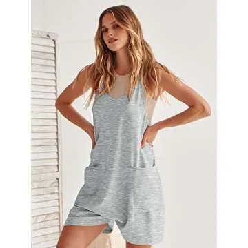 Caracilia Women's Summer Casual Rompers Sleeveless Loose Spaghetti Strap Short Jumpsuits Overalls Trendy Outfits with Pockets