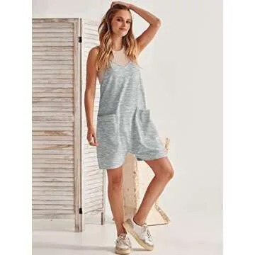 Caracilia Women's Summer Casual Rompers Sleeveless Loose Spaghetti Strap Short Jumpsuits Overalls Trendy Outfits with Pockets
