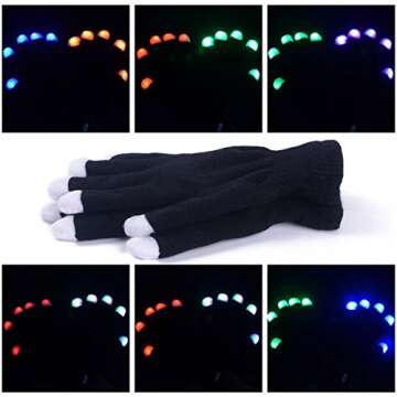 BAJOTAL LED Gloves Finger Light Up Glow Rave Glove Flashing Christmas Gift Halloween Party Favors-Ex...