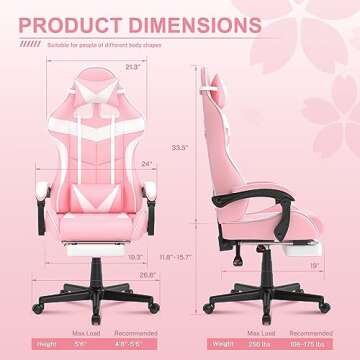 Soontrans Pink Gaming Chair with Footrest,Lovely Bunny Computer Gamer Chair,Gamer Desk Chair for Granddaughter,Sister,Girlfriend,Wife and Love (Pink)