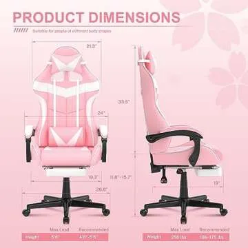 Soontrans Pink Gaming Chair with Footrest,Lovely Bunny Computer Gamer Chair,Gamer Desk Chair for Granddaughter,Sister,Girlfriend,Wife and Love (Pink)