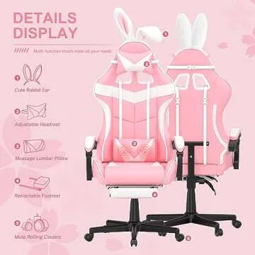 Soontrans Pink Gaming Chair with Footrest,Lovely Bunny Computer Gamer Chair,Gamer Desk Chair for Granddaughter,Sister,Girlfriend,Wife and Love (Pink)