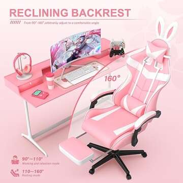Soontrans Pink Gaming Chair with Footrest,Lovely Bunny Computer Gamer Chair,Gamer Desk Chair for Granddaughter,Sister,Girlfriend,Wife and Love (Pink)