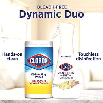 Clorox Cleaning Bundle Disinfecting Mist Lemon and Orange Blossom Scent (1 Spray Bottle & 1 Refill, 16 Fl Oz Each) Disinfecting Wipes (3-Pack, 75ct Each)