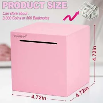 HCHANGEN Piggy Bank for Adults Must Break to Open Unbreakable Stainless Steel Piggy Bank Metal Piggy Bank for Cash Saving (Pink, 4.72inches)