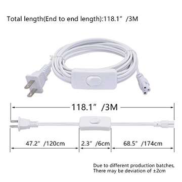SinLoon UL-LP Certification 18AWG T5 T8 LED Wire Connector Power Cord LED Tube Power Extension Cord with on/Off Swith US Plug for LED T5 T8 Light Tube Integrated Extension Cable (9.8FT SW)