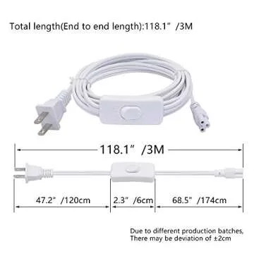 SinLoon UL-LP Certification 18AWG T5 T8 LED Wire Connector Power Cord LED Tube Power Extension Cord with on/Off Swith US Plug for LED T5 T8 Light Tube Integrated Extension Cable (9.8FT SW)