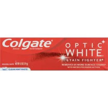 Colgate Optic White Stain Fighter Whitening Toothpaste - Clean Mint Flavor, Enamel-Safe, 4.2 Oz (Pac...